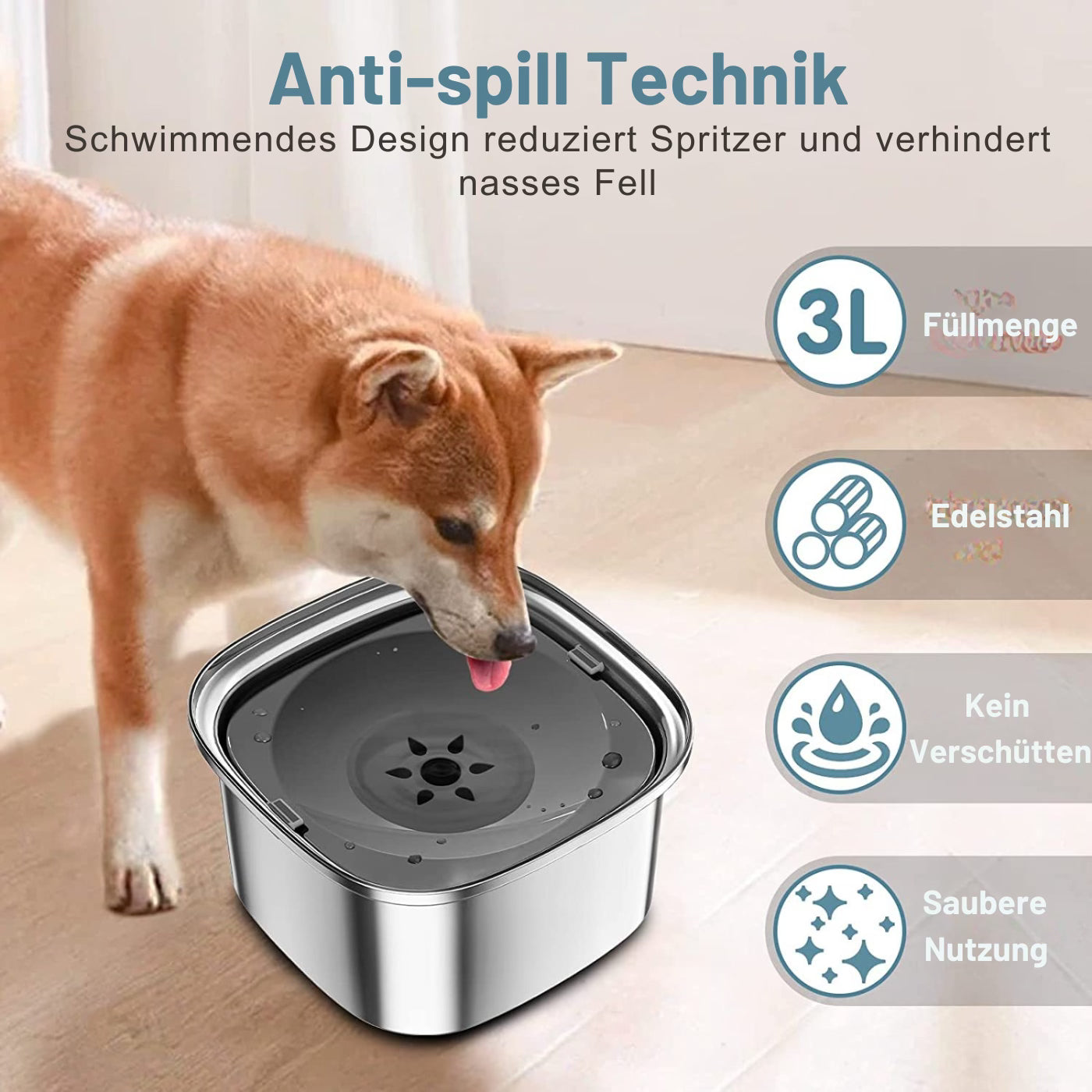 Anti-Spill Wassernapf aus Edelstahl